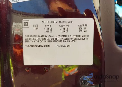 1996 Cadillac Deville z USA, uszkodzony, nr VIN 1G6KD52Y6TU246838